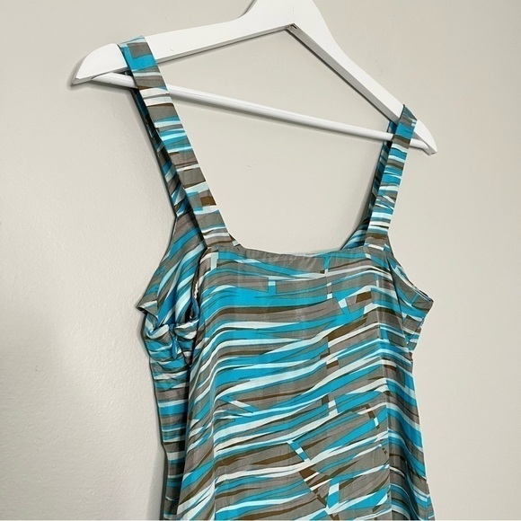 Banana Republic Silk Ruffle Front Tank Top Teal‎ Brown Grey Women’s Size 2 - Picture 4 of 9